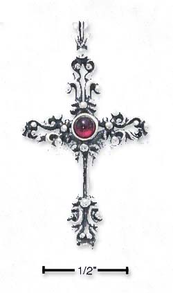 
Sterling Silver Open Dot Scroll CroSterling Silver Pendant With Garnet Center
