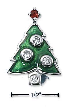 
SS Enamel 1 Sided Green Xmas Tree Charm With CZs Red CZ Top
