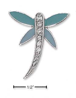 
Sterling Silver Dragonfly Pendant Cubic Zirconia Body Blue Enamel Wings
