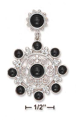 
Sterling Silver Simulated Onyx Dot Pendant With 9 Stone Onyx Filigree Wheel Dangle
