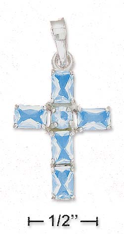 
Sterling Silver 5 4x6mm Blue Cubic Zirconia Cross Pendant 4mm Center Cubic Zirconia
