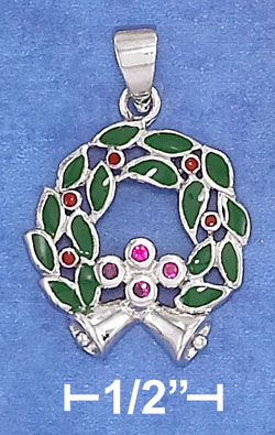 
Sterling Silver 18mm Red Green Enamel Wreath Bells 1mm Red GlaSterling Silver Accents
