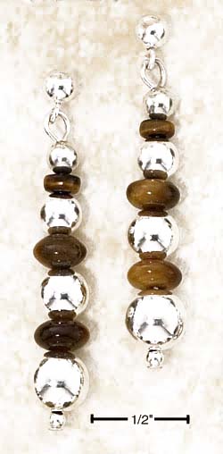 
Sterling Silver Tigereye and Silver Bead Post Drop Earrings
