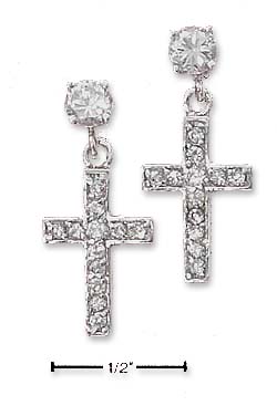 
Sterling Silver 4mm Round Cubic Zirconia Post Earrings Cubic Zirconia Cross Dangles
