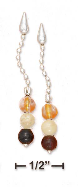 
Sterling Silver Multicolor Amber Beads Post Dangle Earrings
