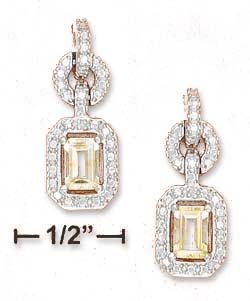 
STERLING SILVER Fancy Cubic Zirconia Post Dangle Citrine 6x4mm Earrings
