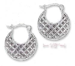 
Sterling Silver Puffed D-Cut Quilted Filigree Hoop Earrings
