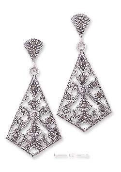 
Sterling Silver Marcasite Filigree Fan Post Dangle Earrings
