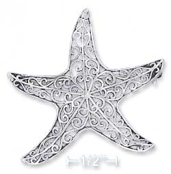 
Sterling Silver 41mm Filigree StarFish Pin With Curled Tips
