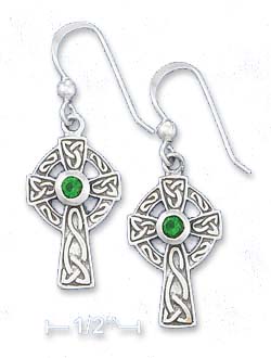 
Sterling Silver 1/2 Inch Celtic CroSterling Silver Earrings 3mm Green Glass
