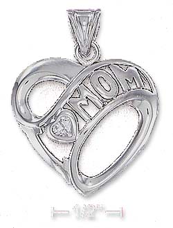 
Sterling Silver 27mm Heart Pendant Mom Banner 4mm Cubic Zirconia Heart
