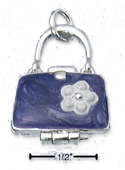 
SS Enamel 2 Sided Purple Purse Locket Pendant White Flower
