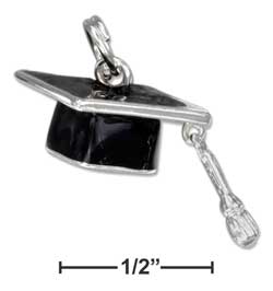 
Sterling Silver Enamel Black Graduation Cap Movable Tassel
