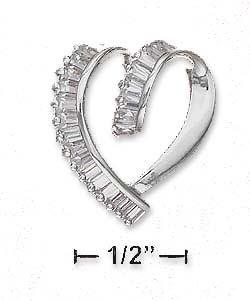 
Sterling Silver 20mm Loop-De-Loop Heart Slide Pendant With Cubic Zirconia Baguettes
