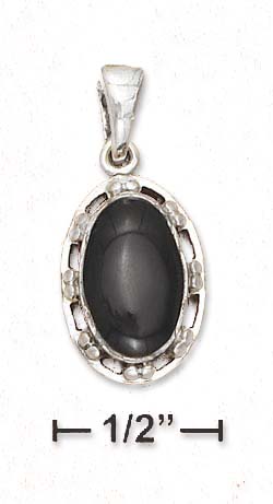 
Sterling Silver 8x12mm Oval Jet Pendant Open Beaded Border
