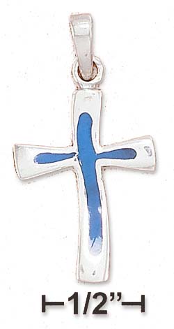 
Sterling Silver 24mm Cross Pendant Inlay Light Blue Enamel
