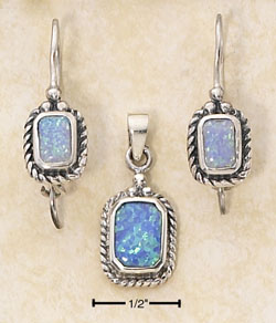 
SS Simulated Blue Simulated Opal Beaded Edge Hooked Earrings Pendant
