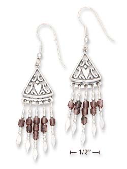 
Sterling Silver Filigree Triangle Earrings 5 strand Garnet Heshi Fringe
