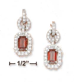 
STERLING SILVER Fancy Cubic Zirconia Post Dangle Garnet 6x4mm Earrings
