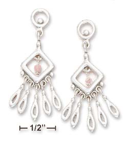 
Sterling Silver Sheild Post Dangle Earrings With 3mm Rhodochrosite Ball
