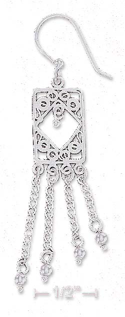 
Sterling Silver Rectangular Filigree Earrings Ball Dangles
