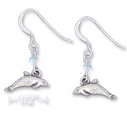 
Sterling Silver Dolphin Earrings With Blue Crystal Xtal
