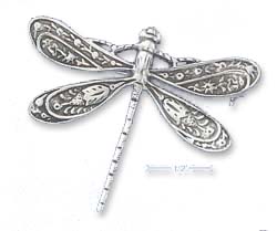 
Sterling Silver Antiqued Dragonfly Floral Design Wings Pin
