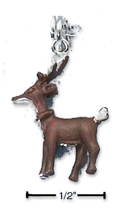 
Sterling Silver Enamel 3d Brown Santas Reindeer White Belly Tail Charm
