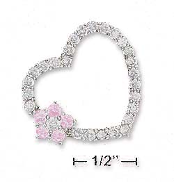 
Sterling Silver 25mm Cubic Zirconia Open Heart Pendant Pink Cubic Zirconia Flower
