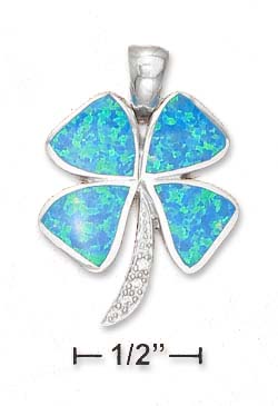 
Sterling Silver Simulated Blue Simulated Opal Shamrock With Pave Cubic Zirconia Stem Pendant
