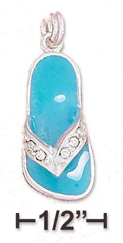 
Sterling Silver Sea Green Enamel 20mm Sandal Charm Clear Crystal strap
