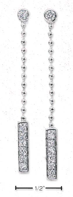 
Sterling Silver Cubic Zirconia Post Earrings Bead Chain Dangle Cubic Zirconia Bar
