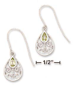 
Sterling Silver 10x14mm Filigree Tear Earrings With 3x5mm Peridot Tear
