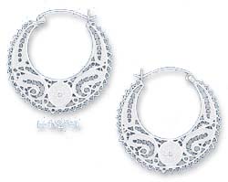 
Sterling Silver 35mm Lacy Filigree Crescent Hoop Earrings
