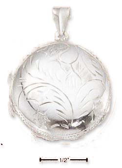 
Sterling Silver Medium Puffed Etched Round Locket Pendant
