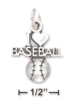 
Sterling Silver Antiqued I Heart Baseball Baseball Charm
