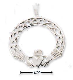 
Sterling Silver Round Claddaugh With Filigree Edge Charm
