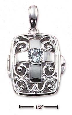 
Sterling Silver Filigree Locket With CroSterling Silver Pendant Blue Topaz
