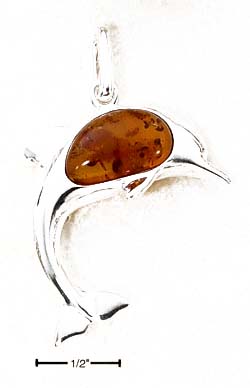 
Sterling Silver Jumping Dolphin Pendant With Honey Amber
