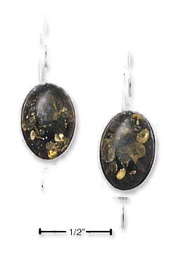 
Sterling Silver Oval Green Amber On Kidney Wire Earrings
