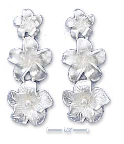 
Sterling Silver Triple Plumeria Satin Post Drop Earrings
