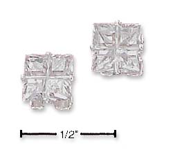 
Sterling Silver Fancy Segmented Cut 6mm Cubic Zirconia Stud Earrings
