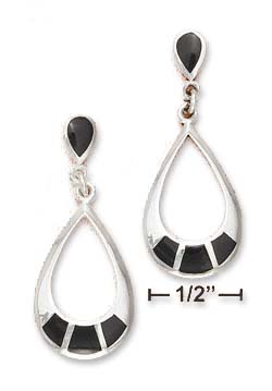 
Sterling Silver Teardrop Post Dangle Earrings Simulated Onyx Inlay
