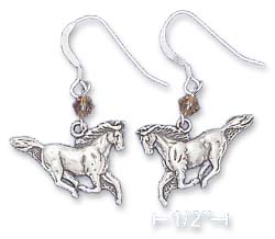 
Sterling Silver Galloping Horses Earrings With Orange Crystal Xtal
