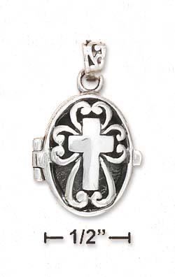 
Sterling Silver Fancy Filigree Locket Pendant With Cross
