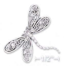 
Sterling Silver 27x31mm Dragonfly With Filigree Wings Curved Body Pin
