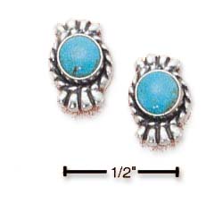 
Sterling Silver Small Fancy Fan Simulated Turquoise Post Earrings
