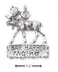 
Sterling Silver Bar Harbor Maine Sign With Moose Charm
