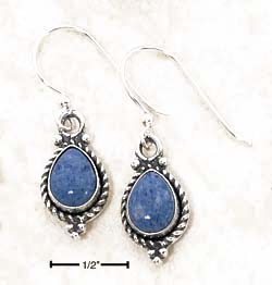 
Sterling Silver 6x8mm Pear Denim Lapis Roped Border Dangle Earrings
