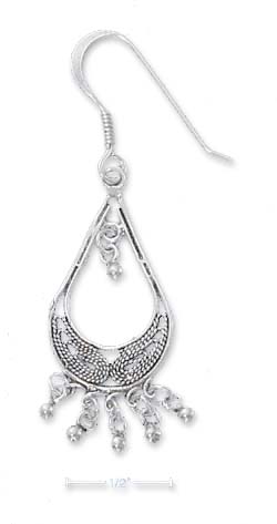 
Sterling Silver Filigree Open Tear Earrings With Ball Dangle Fringe
